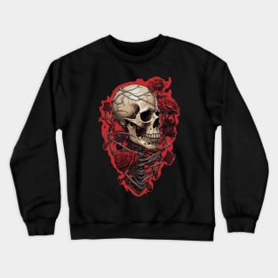 Skull And Red Rose Crewneck Sweatshirt